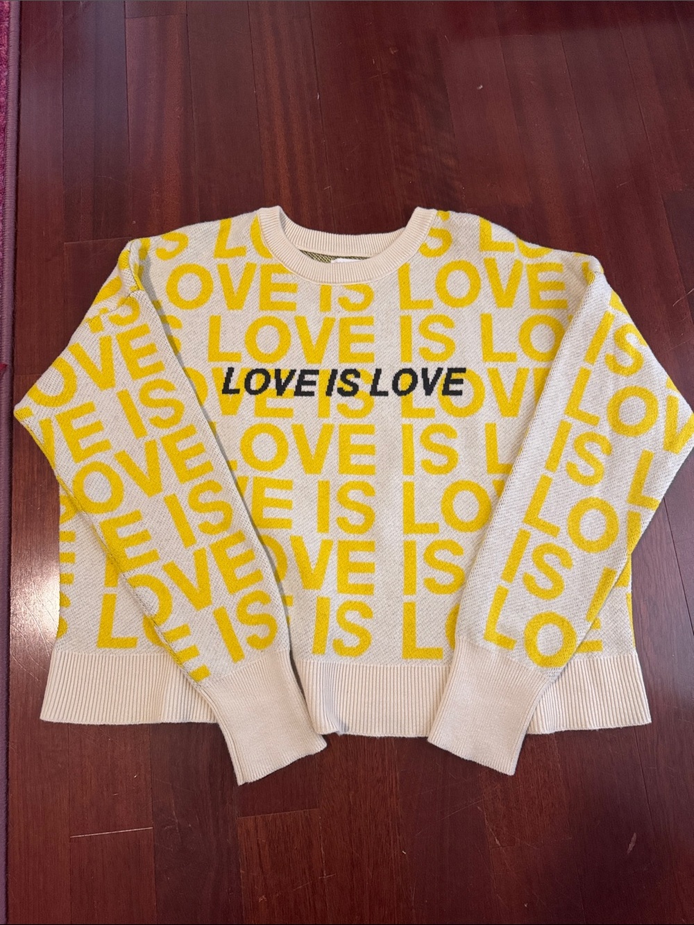 Spiritual Gangster LOVE IS LOVE Yellow and Cream Crewneck Sweater